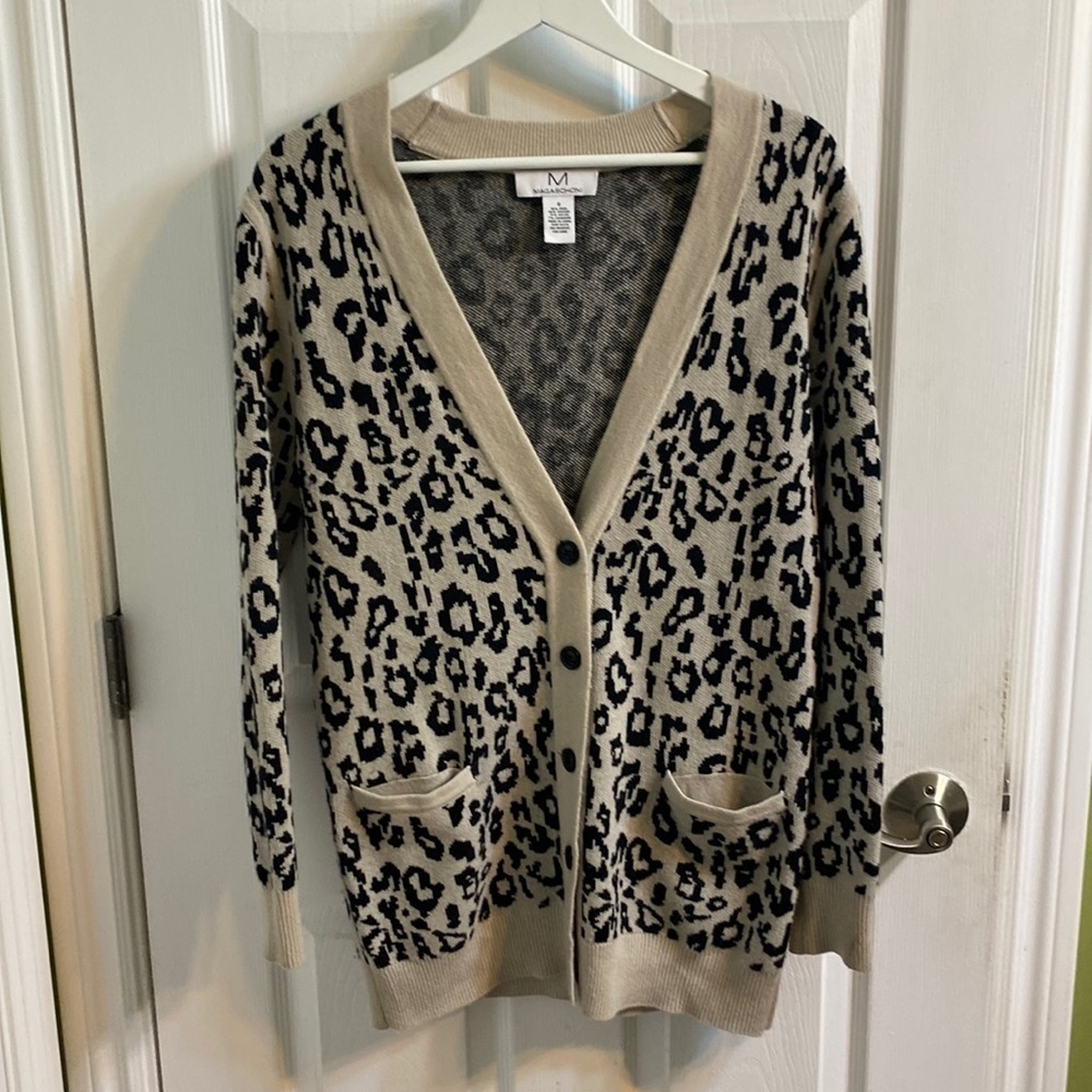 Magaschoni Leopard Long Cardigan Wool Cashmere Blend Women’s Size Small